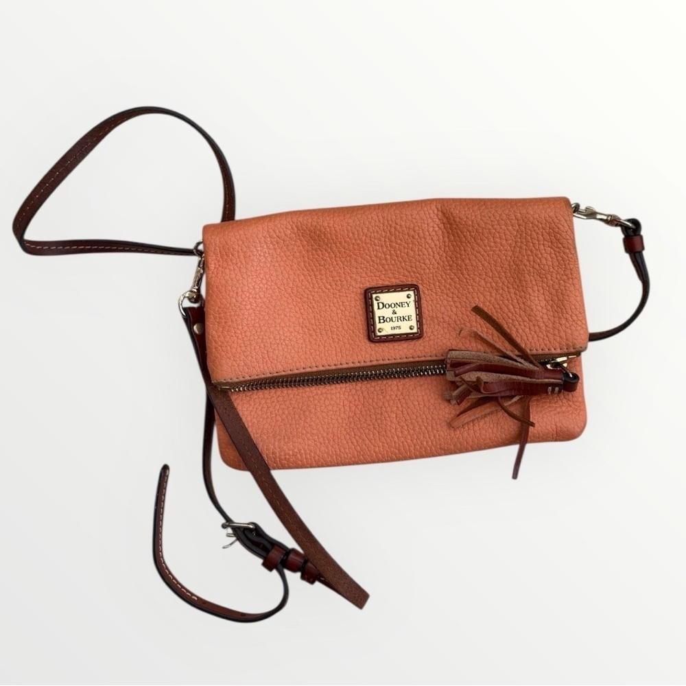 Dooney & Bourke Pebble Grain leather Foldover Zip Crossbody orange color
